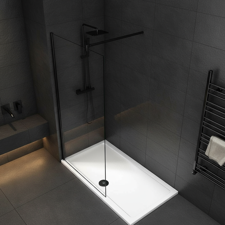 Walk-In Duschwand Schwarz 200cm 10mm NANO Glas Duschabtrennung 50–160cm