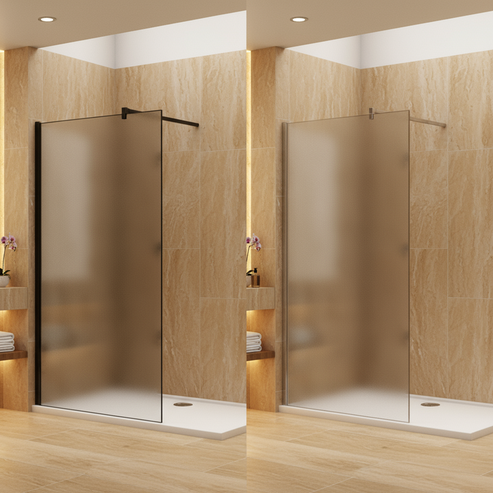 Walk-In Duschwand Milchglas 200cm 10mm NANO Glas Duschabtrennung 70–140cm mit Glasschutzfolie