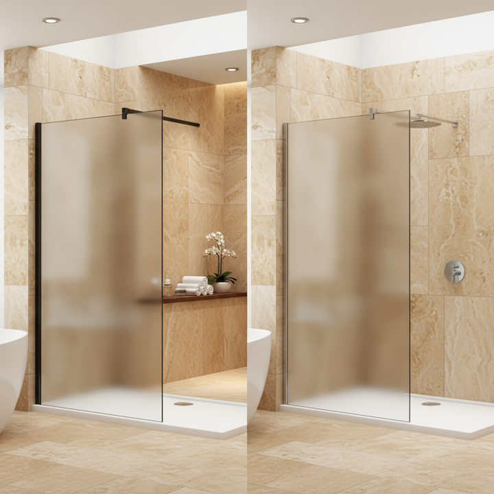 Walk-In Duschwand Milchglas 200cm 10mm NANO Glas Duschabtrennung 70–140cm mit Glasschutzfolie
