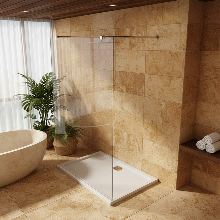 Walk-In Duschwand 200cm 8mm NANO Glas mit 2x Stabilisator Duschabtrennung 30–160cm