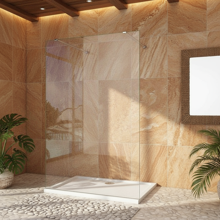 Walk-In Duschwand 200cm 8mm NANO Glas mit 2x Stabilisator Duschabtrennung 30–160cm