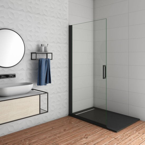 Walk-In Dusche 200cm Schwarz Pendel-Duschabtrennung Schwingtür 8mm ESG Nano-Glas