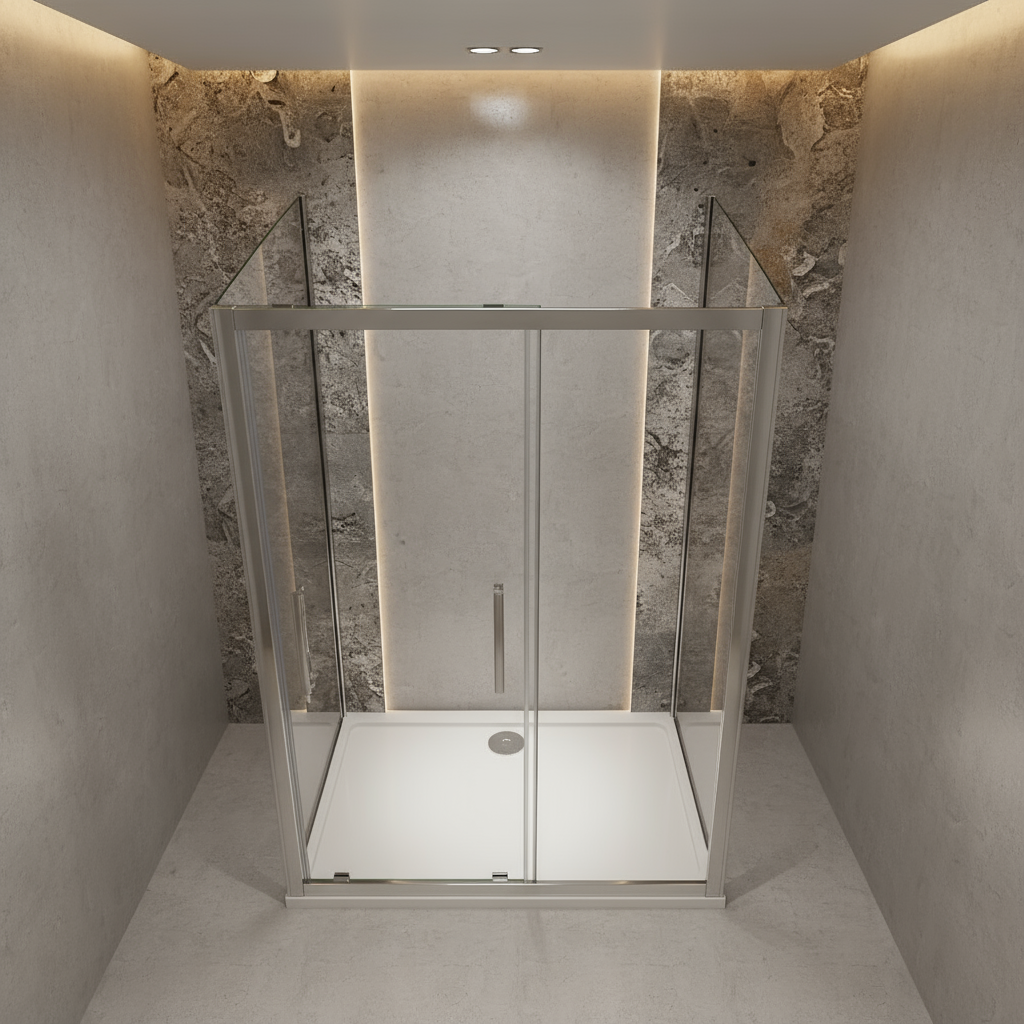 U-Form Duschkabine 100/120/140 cm, Höhe 190 cm | Schiebetür mit 2 Seitenwänden & Duschtasse, 8mm ESG-Nano-Glas