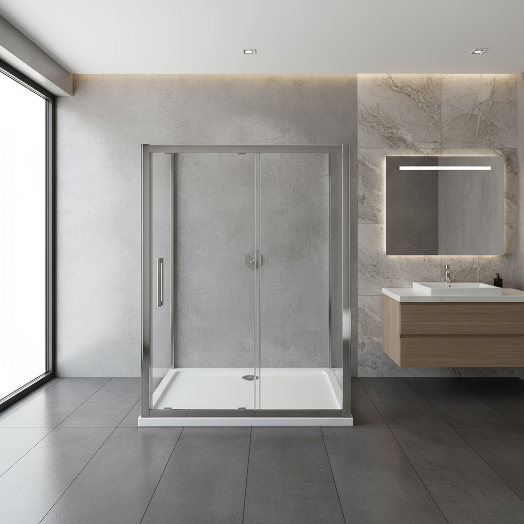 U-Form Duschkabine 100/120/140 cm, Höhe 190 cm | Schiebetür mit 2 Seitenwänden & Duschtasse, 8mm ESG-Nano-Glas