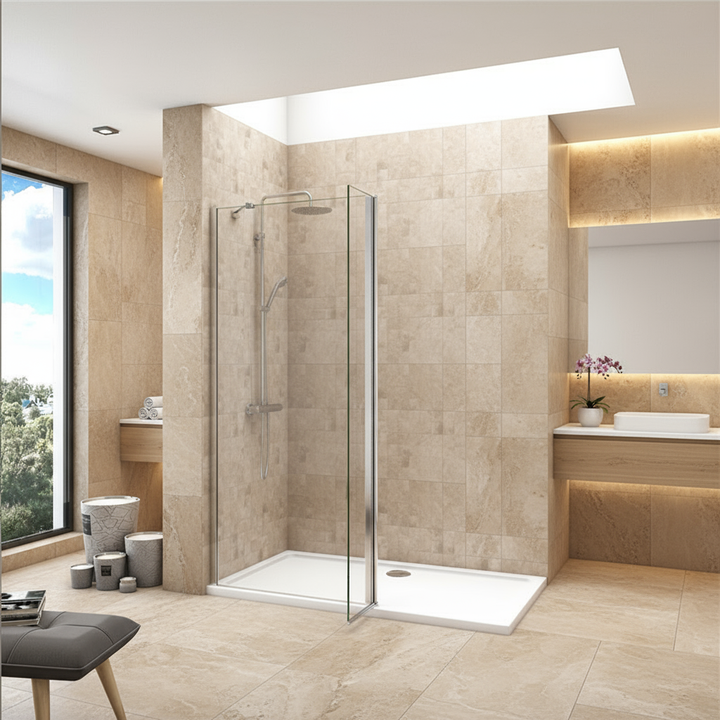 Walk-In Duschwand 200cm 8mm NANO Glas mit/ohne Flipper Panel 30–160cm