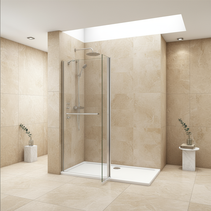 Walk-In Duschwand 200cm 8mm NANO Glas mit/ohne Flipper Panel 30–160cm