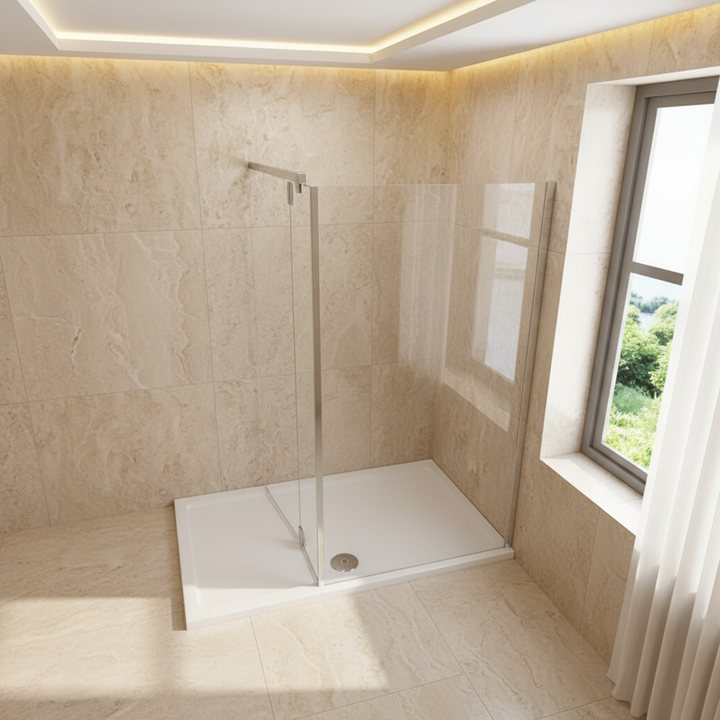 Walk-In Duschwand 200cm 8mm NANO Glas mit/ohne Flipper Panel 25cm 92 - Ohne Duschtasse