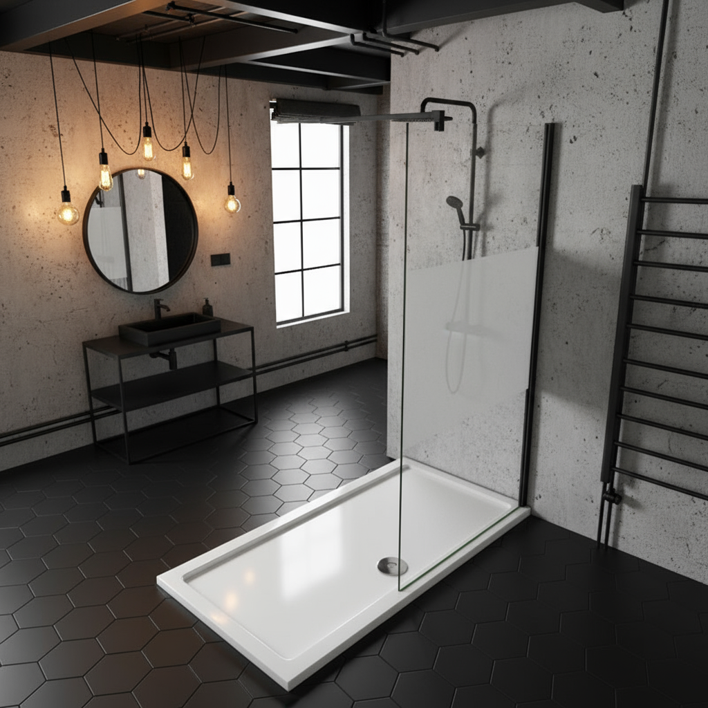 Walk-In Duschwand 200cm Satiniert 8mm NANO Glas mit Glasschutzfolie