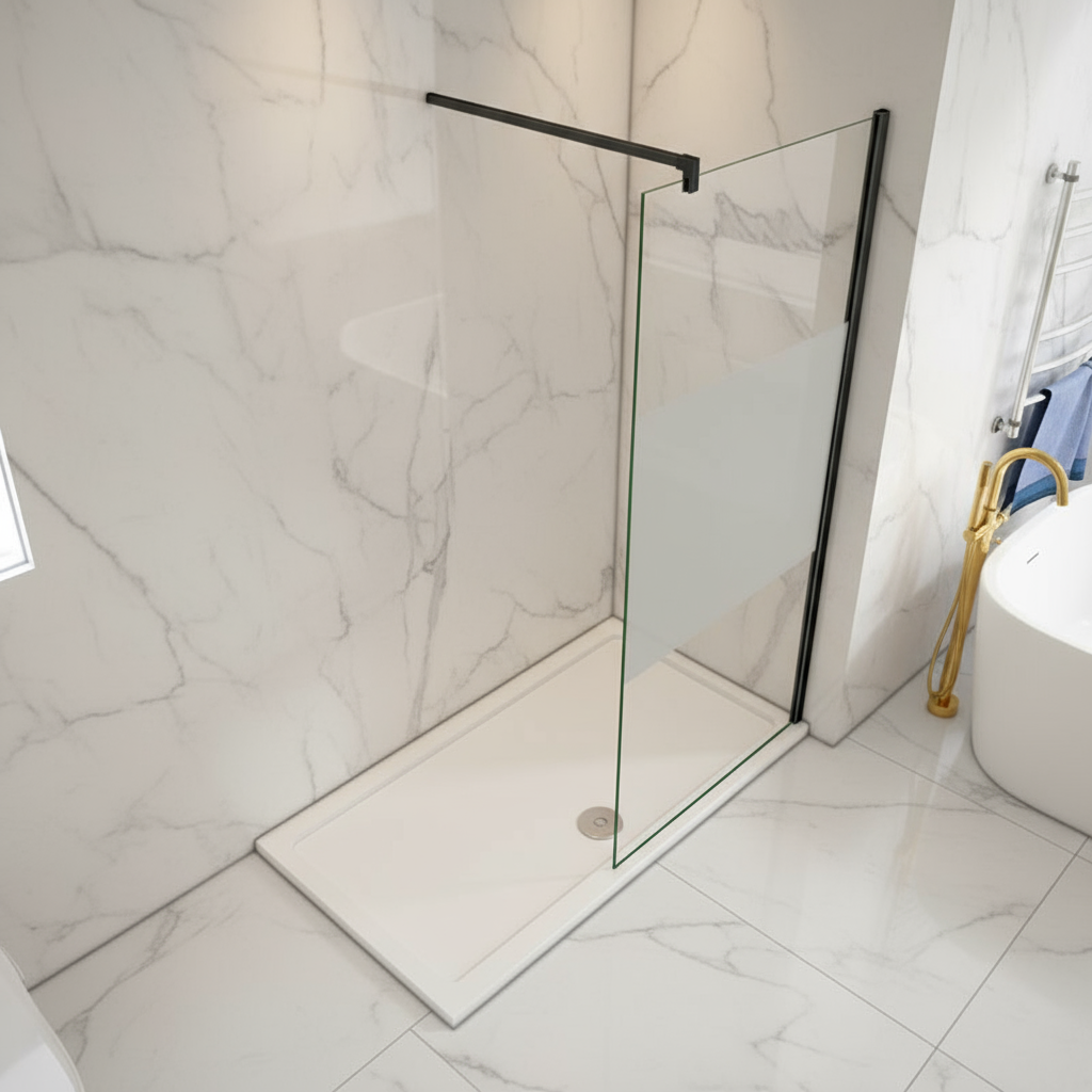 Walk-In Duschwand 200cm Satiniert 8mm NANO Glas mit Glasschutzfolie