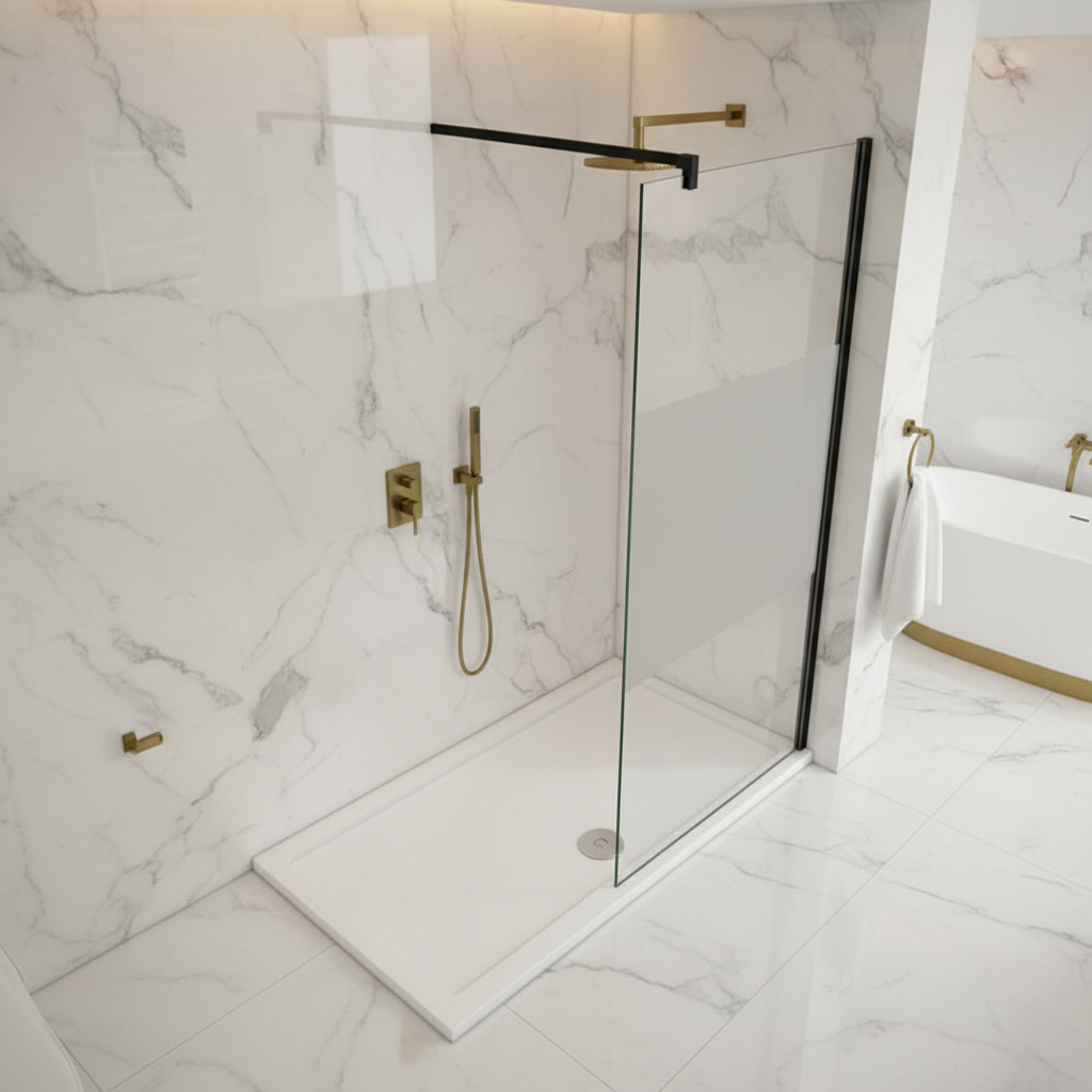 Walk-In Duschwand 200cm Satiniert 8mm NANO Glas mit Glasschutzfolie