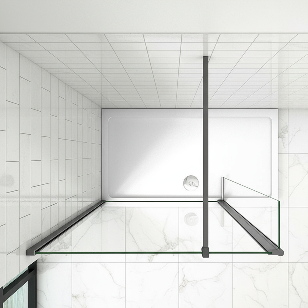 Walk-In Duschwand Schwarz 200cm 8mm NANO Glas mit/ohne Flipper Panel 30/40cm