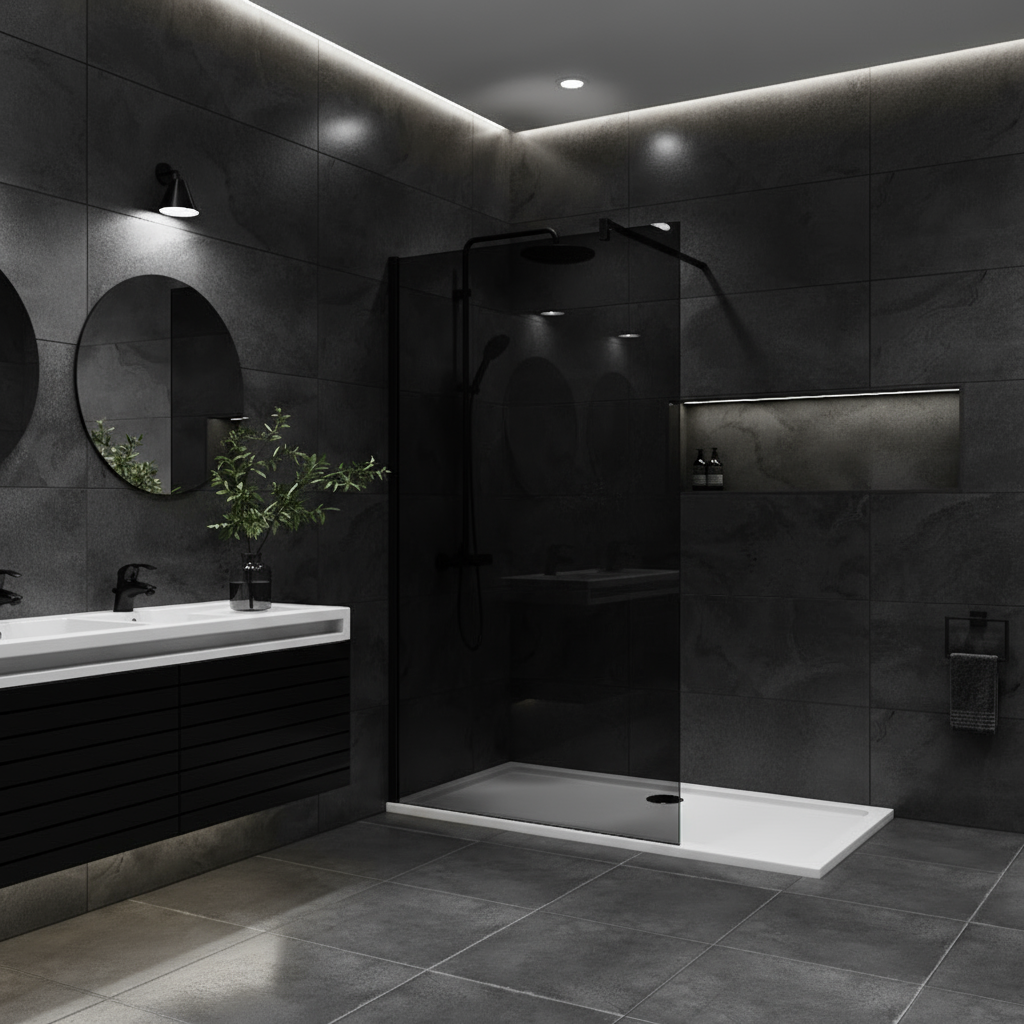 Walk-In Duschwand 200cm 10mm NANO Rauchglas mit Glasschutzfolie