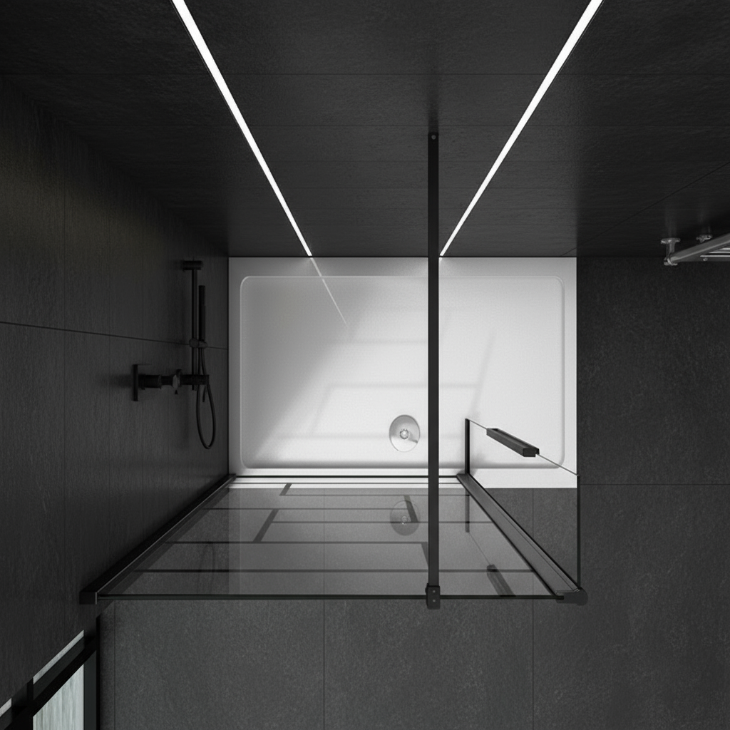 Walk-In Duschwand Schwarz 200cm 8mm NANO Glas im Industrial Design mit/ohne Flipper Panel 30/40cm