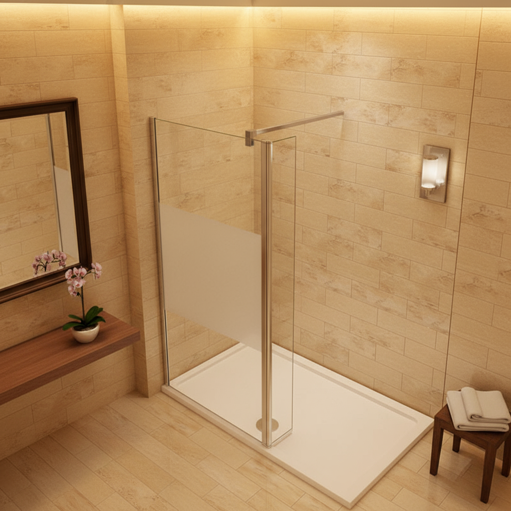 Walk-In Duschwand 200cm 8mm NANO satiniert Glas mit Flipper Panel 30/40cm