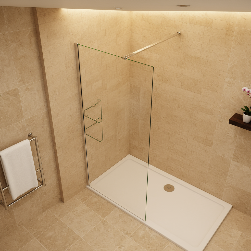 Walk-In Duschwand 200cm 8mm NANO Glas mit Glasregal | Duschkabine 80–120cm