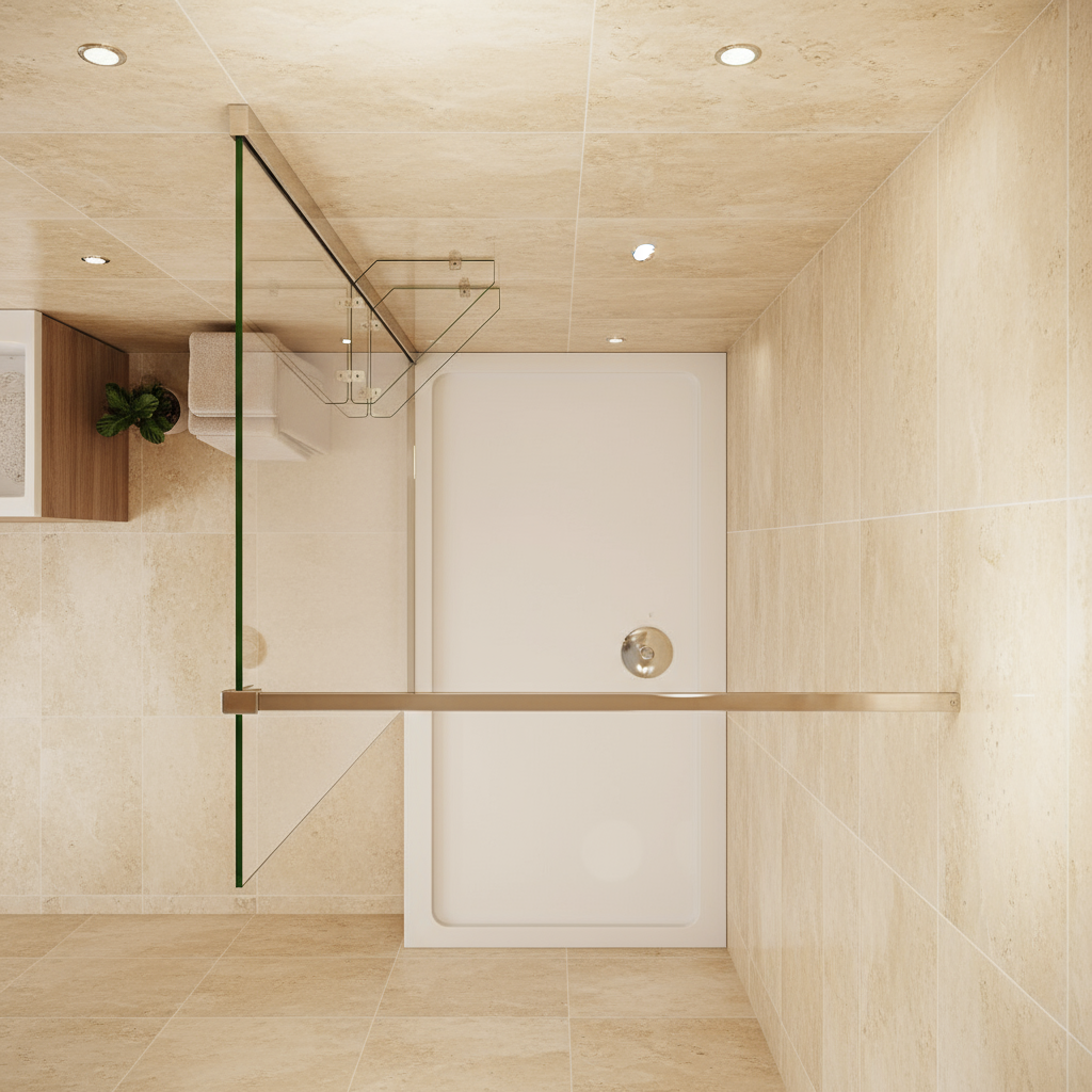 Walk-In Duschwand 200cm 8mm NANO Glas mit Glasregal | Duschkabine 80–120cm