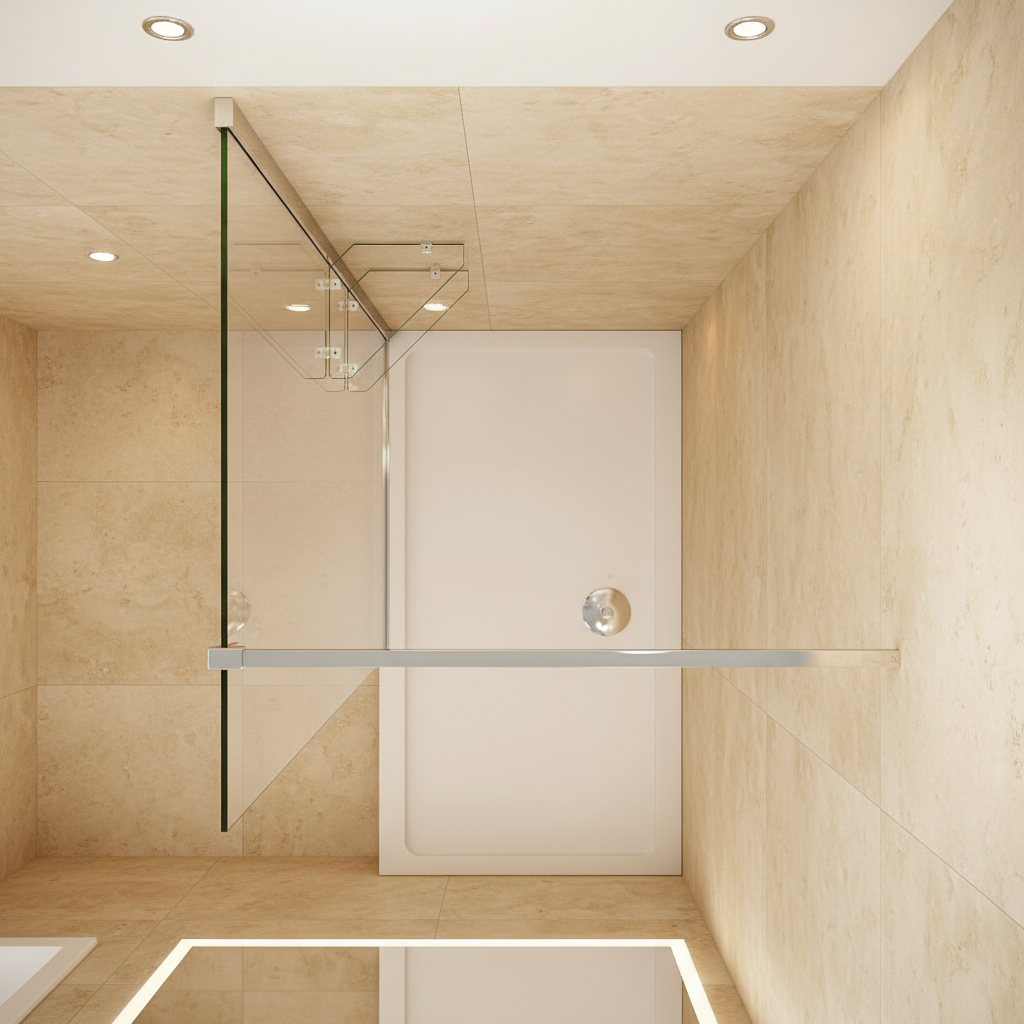 Walk-In Duschwand 200cm 8mm NANO Glas mit Glasregal | Duschkabine 80–120cm