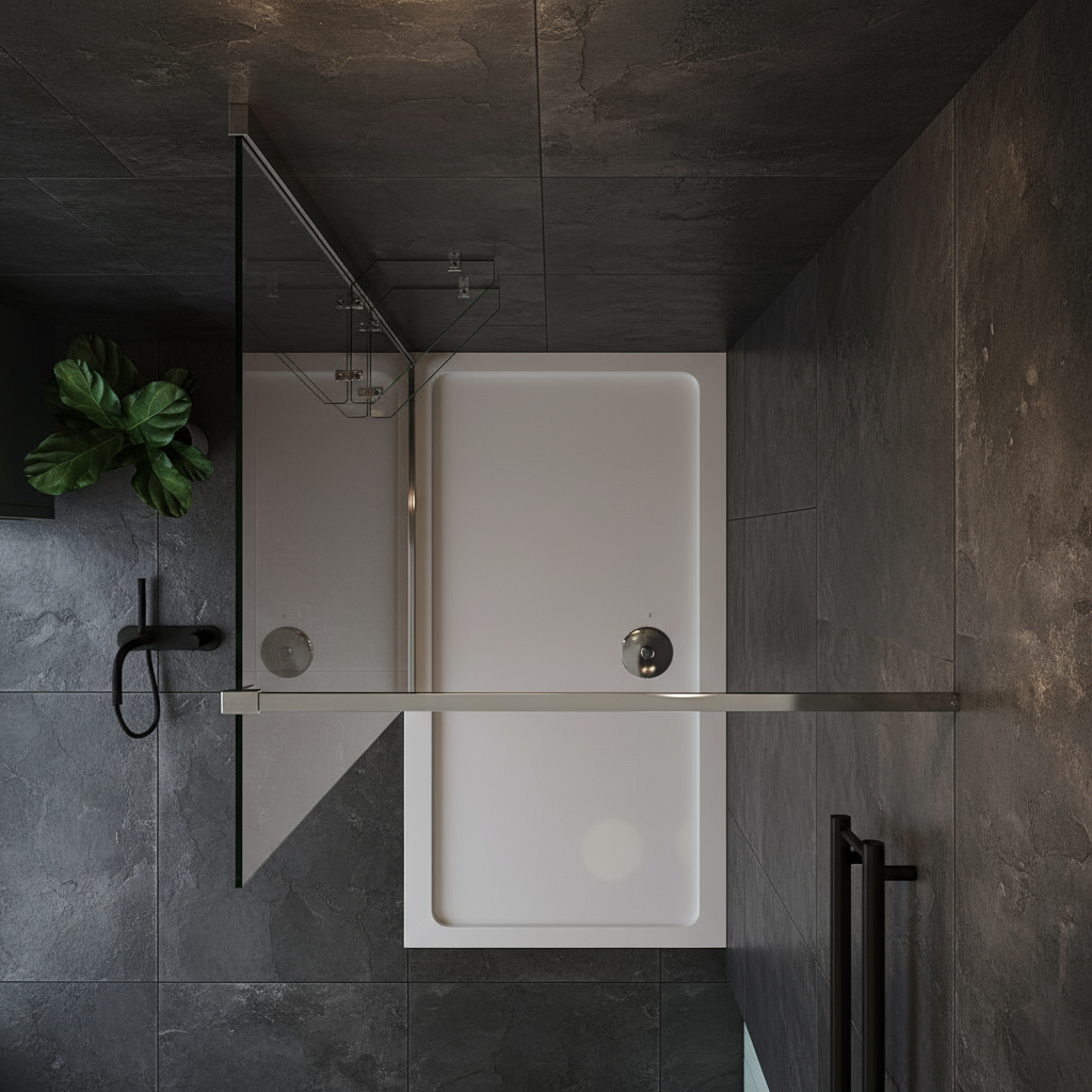 Walk-In Duschwand 200cm 8mm NANO Glas mit Glasregal | Duschkabine 80–120cm