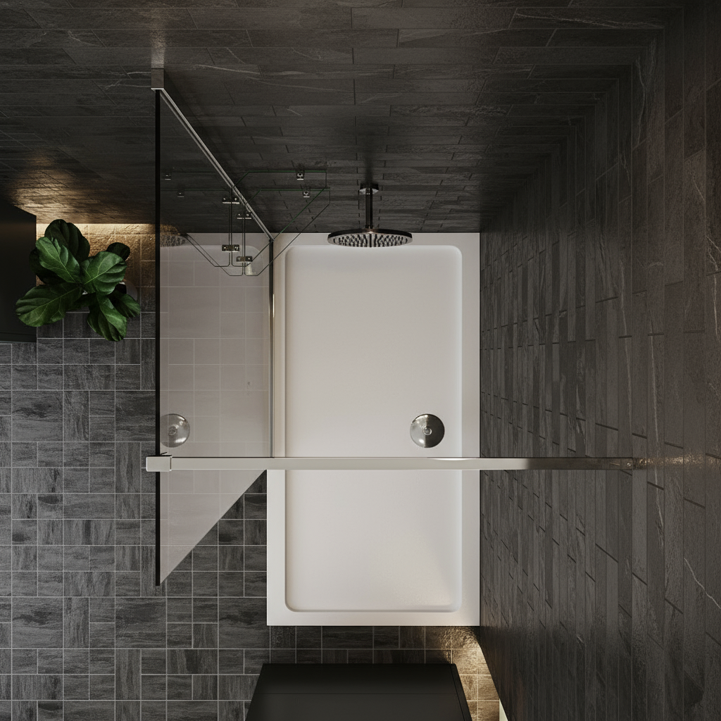 Walk-In Duschwand 200cm 8mm NANO Glas mit Glasregal | Duschkabine 80–120cm