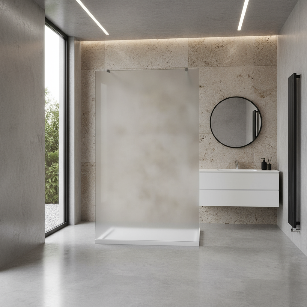 Walk-In Duschwand Milchglas 200cm | 10mm NANO Glas mit Glasschutzfolie & 2 Stabilisatoren