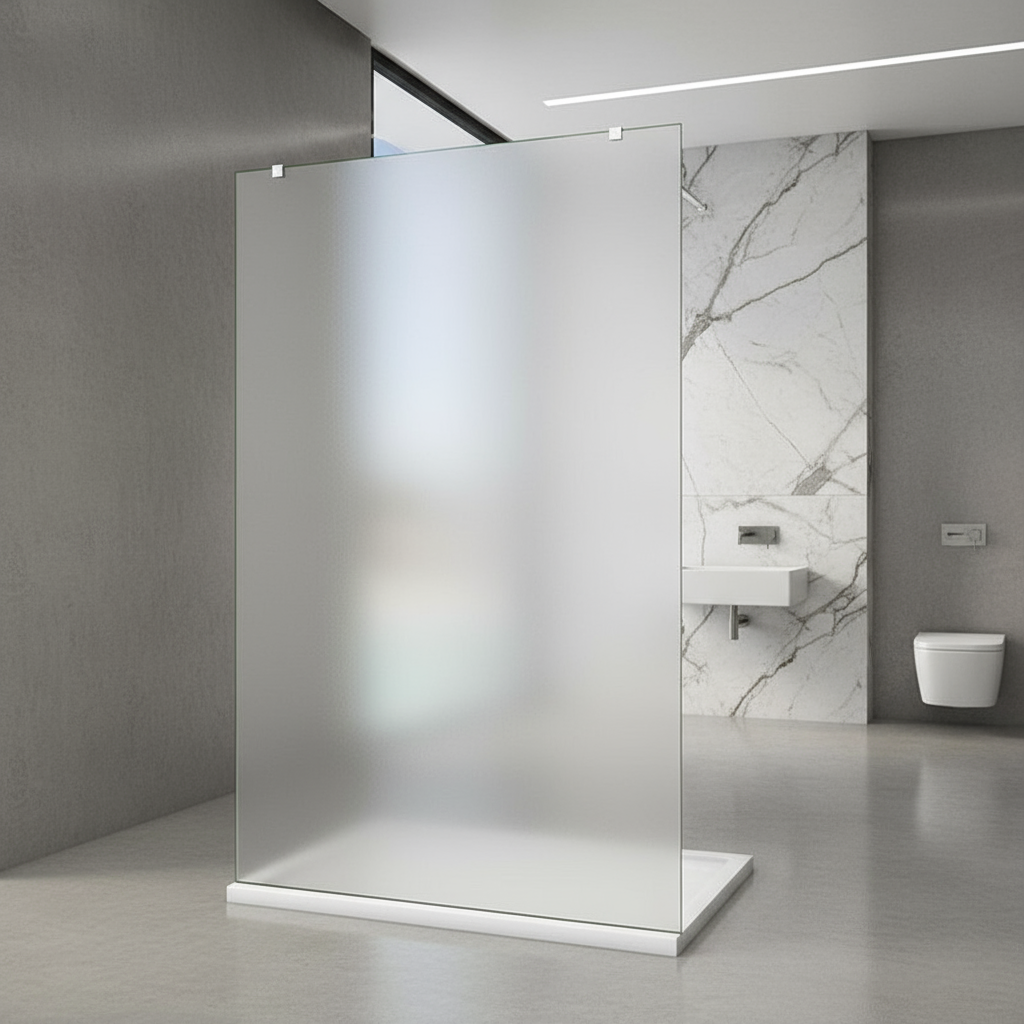 Walk-In Duschwand Milchglas 200cm | 10mm NANO Glas mit Glasschutzfolie & 2 Stabilisatoren
