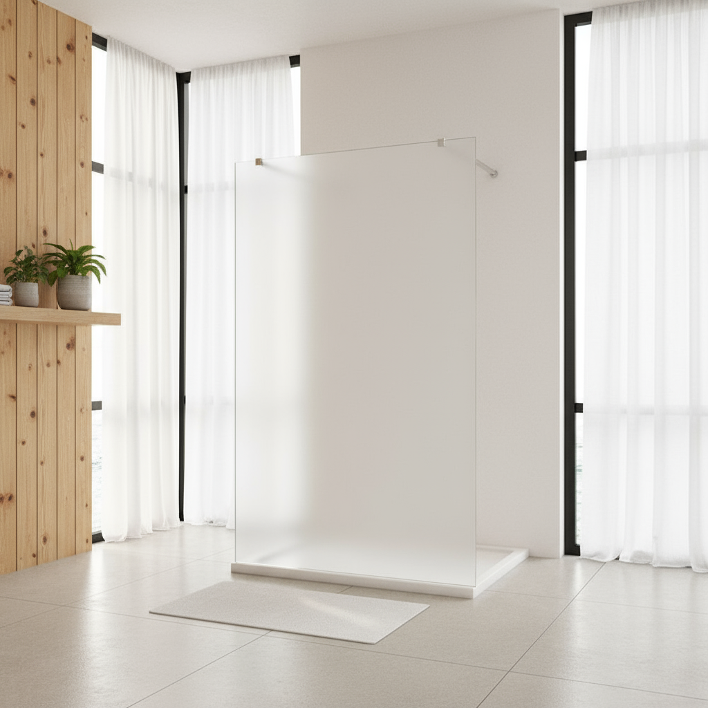 Walk-In Duschwand Milchglas 200cm | 10mm NANO Glas mit Glasschutzfolie & 2 Stabilisatoren