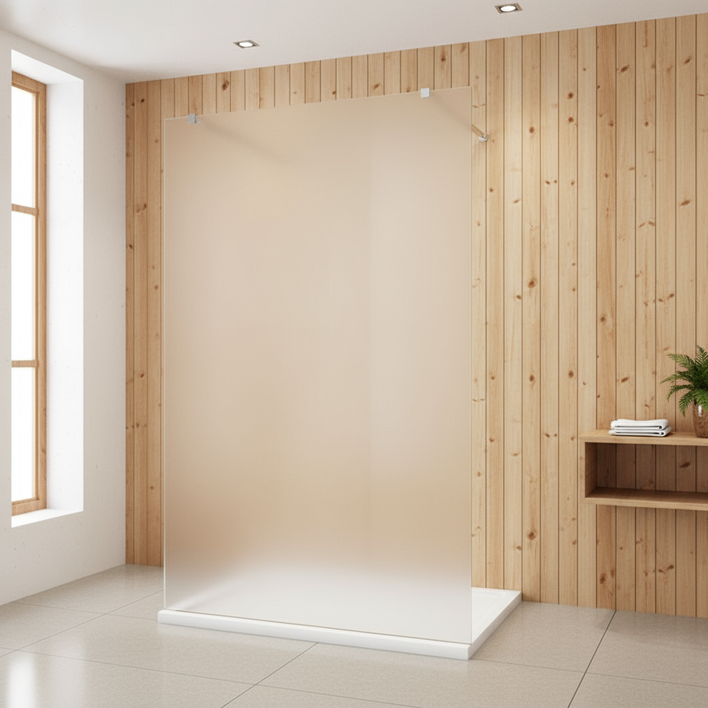 Walk-In Duschwand Milchglas 200cm | 10mm NANO Glas mit Glasschutzfolie & 2 Stabilisatoren