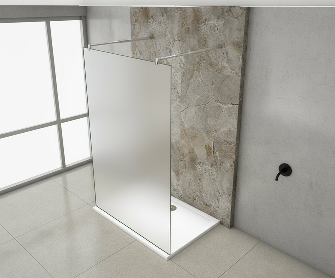 Walk-In Duschwand Milchglas 200cm | 10mm NANO Glas mit Glasschutzfolie & 2 Stabilisatoren