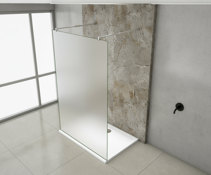 Walk-In Duschwand Milchglas 200cm | 10mm NANO Glas mit Glasschutzfolie & 2 Stabilisatoren