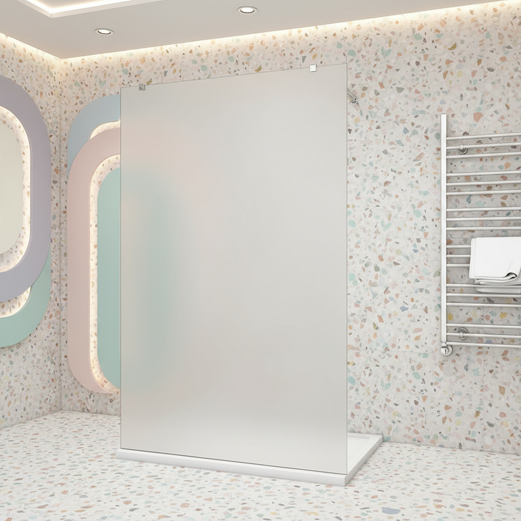 Walk-In Duschwand Milchglas 200cm | 10mm NANO Glas mit Glasschutzfolie & 2 Stabilisatoren