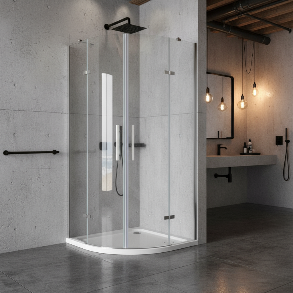 Viertelkreis Duschkabine 80×80 cm, Höhe 195 cm | Runddusche mit Drehtür aus 8mm ESG-Nano-Glas