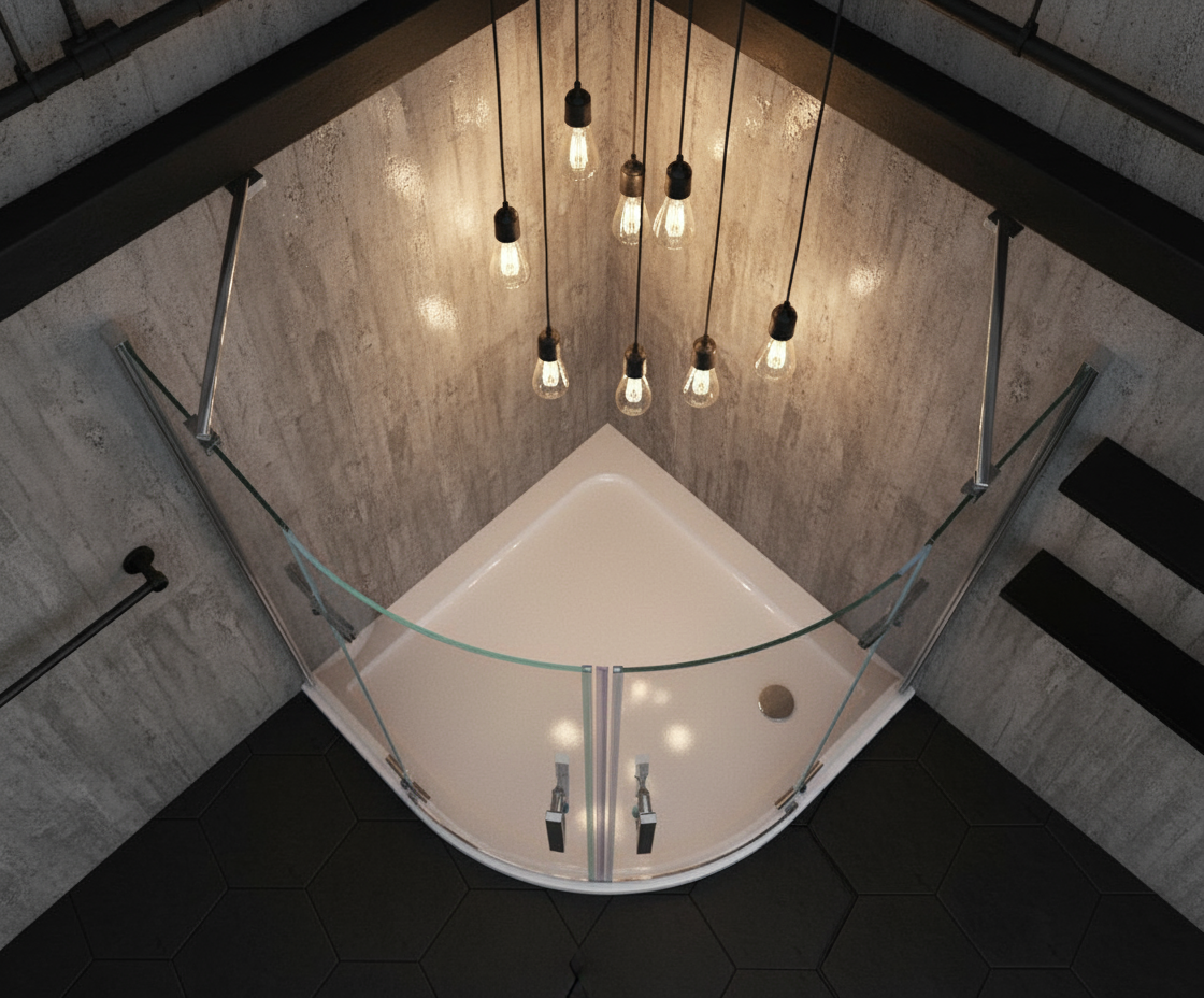 Viertelkreis Duschkabine 80×80 cm, Höhe 195 cm | Runddusche mit Drehtür aus 8mm ESG-Nano-Glas