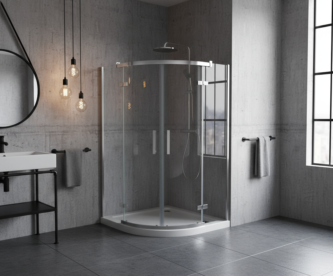 Viertelkreis Duschkabine 80×80 cm, Höhe 195 cm | Runddusche mit Drehtür aus 8mm ESG-Nano-Glas