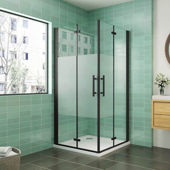 Eckige Duschkabine Falttür ESG Glas 70–120x195cm | Schwarz mit Glasschutzfolie