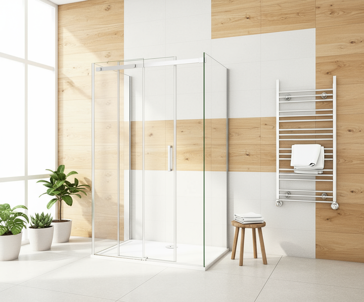 U-Form Duschkabine 100–160 cm, Höhe 195 cm | Schiebetür mit 2 Seitenwänden, 8mm ESG-Nano-Glas