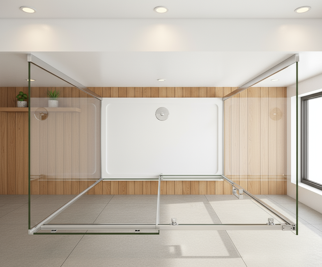 U-Form Duschkabine 100–160 cm, Höhe 195 cm | Schiebetür mit 2 Seitenwänden, 8mm ESG-Nano-Glas