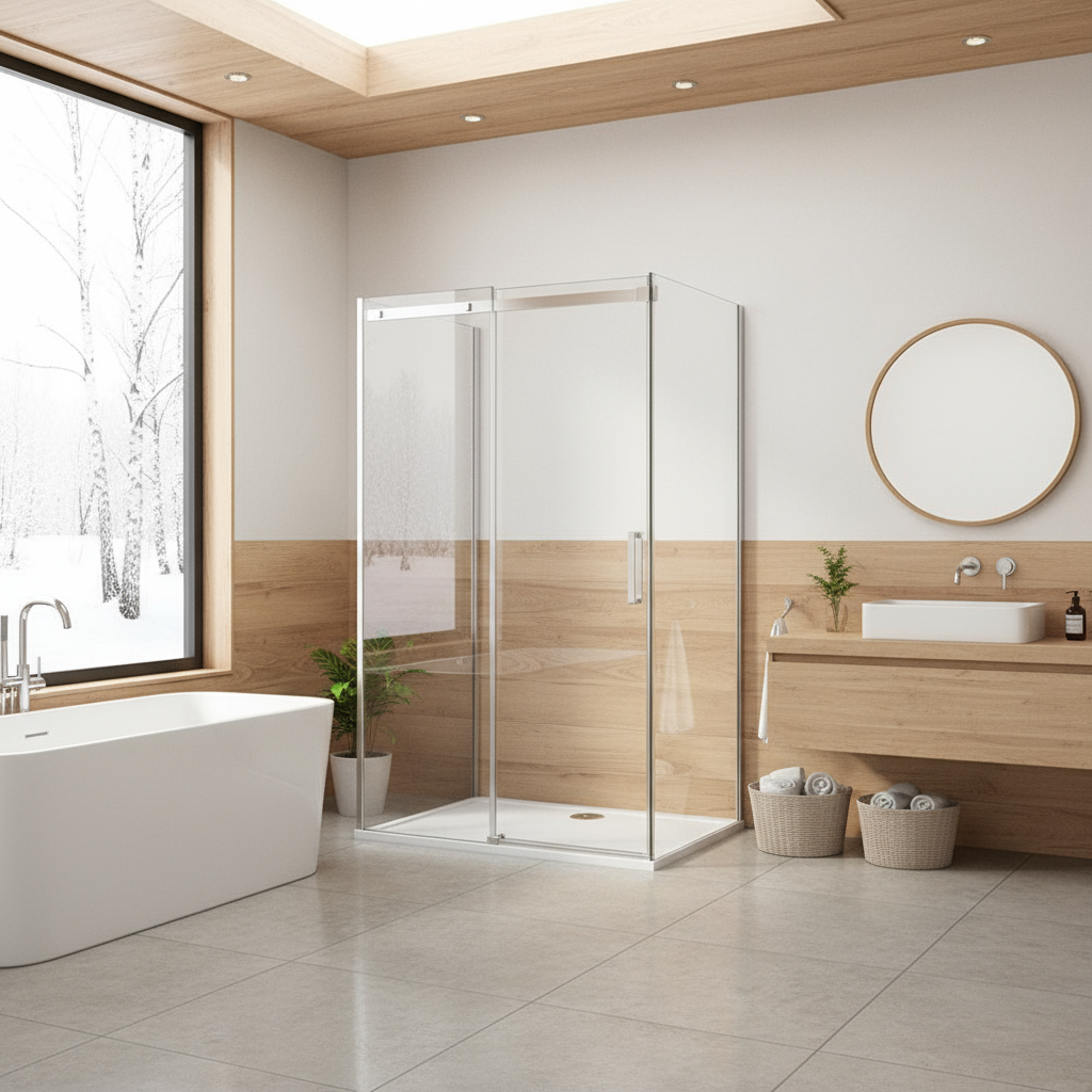 U-Form Duschkabine 100–160 cm, Höhe 195 cm | Schiebetür mit 2 Seitenwänden, 8mm ESG-Nano-Glas