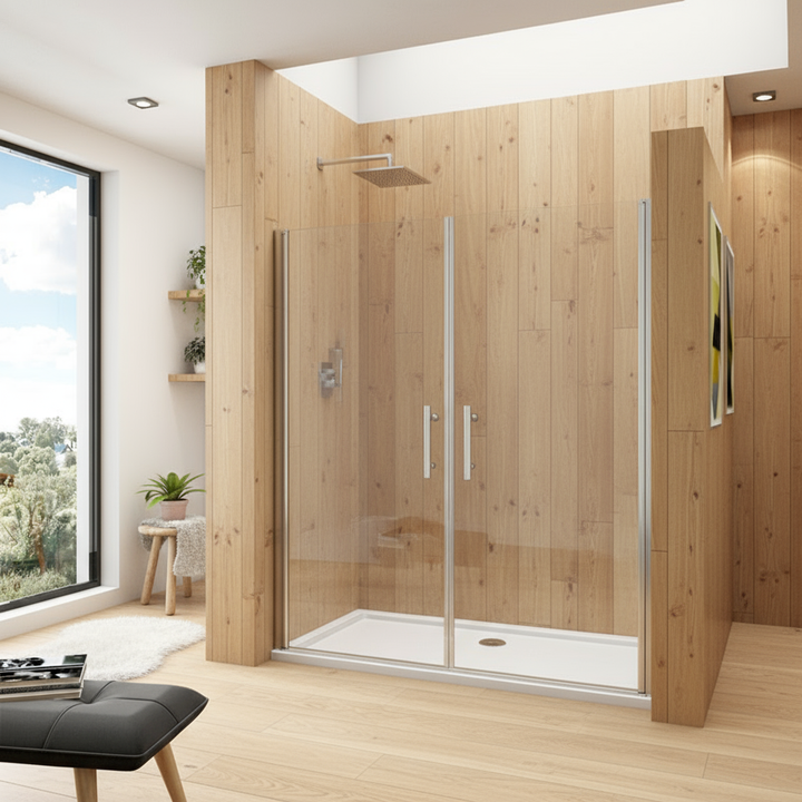Nischentür Duschabtrennung 185 cm | B.1318–1958 mm Doppeltür Pendeltür Duschtür 6 mm Nano Glas