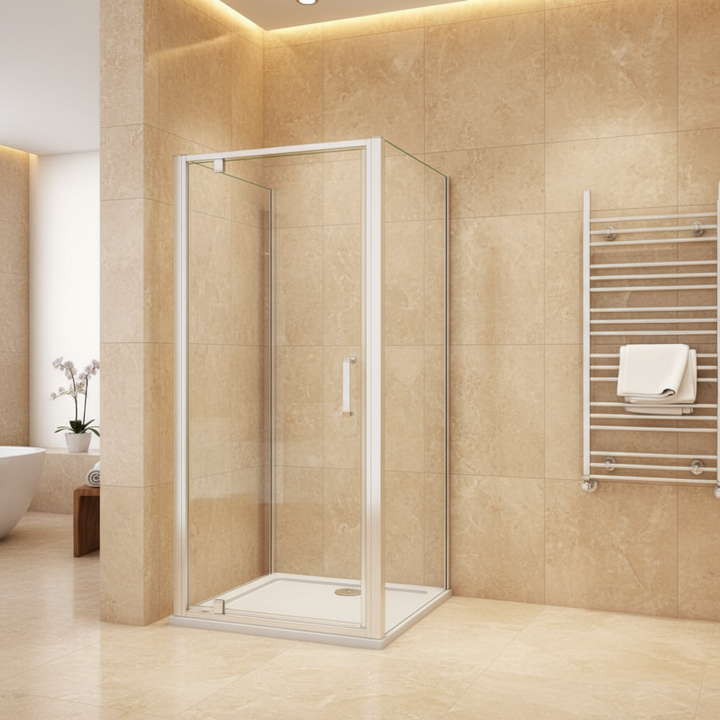 U-Form Duschkabine 80–100 cm, Höhe 185 cm | Pendeltür / Schwingtür aus ESG-Echtglas, moderne U-Duschabtrennung