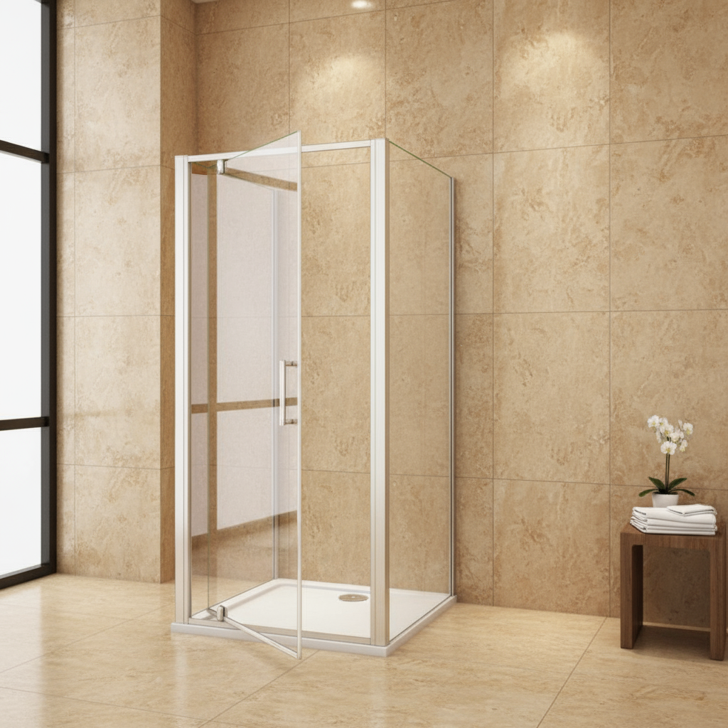 U-Form Duschkabine 80–100 cm, Höhe 185 cm | Pendeltür / Schwingtür aus ESG-Echtglas, moderne U-Duschabtrennung