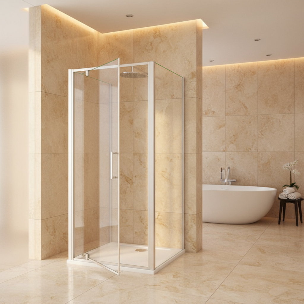 U-Form Duschkabine 80–100 cm, Höhe 185 cm | Pendeltür / Schwingtür aus ESG-Echtglas, moderne U-Duschabtrennung