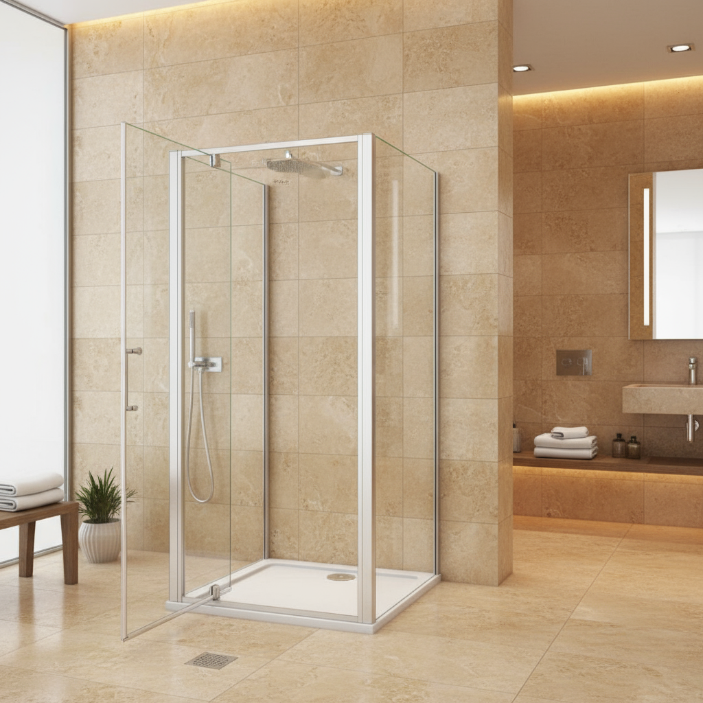 U-Form Duschkabine 80–100 cm, Höhe 185 cm | Pendeltür / Schwingtür aus ESG-Echtglas, moderne U-Duschabtrennung