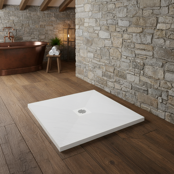 30mm Rechteck/Quadrat Duschwanne Weiß | Schiefer-Effekt Duschtasse – 30mm flach für Duschkabine