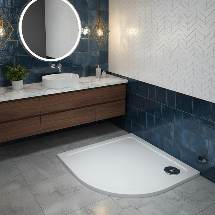 90x90cm Viertelkreis Duschwanne | Kunststein Duschtasse mit Acrylbeschichtung – Runddusche Brausewanne