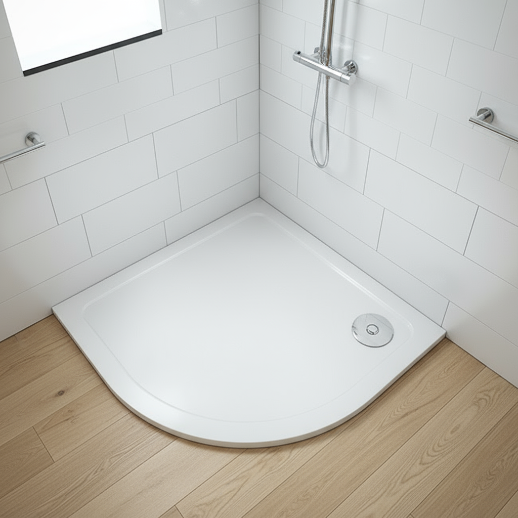90x90cm Viertelkreis Duschwanne | Kunststein Duschtasse mit Acrylbeschichtung – Runddusche Brausewanne