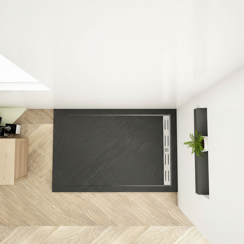 30mm Duschwanne Schwarz Rechteck | Stein-Effekt Kunststein Duschtasse für Duschkabine