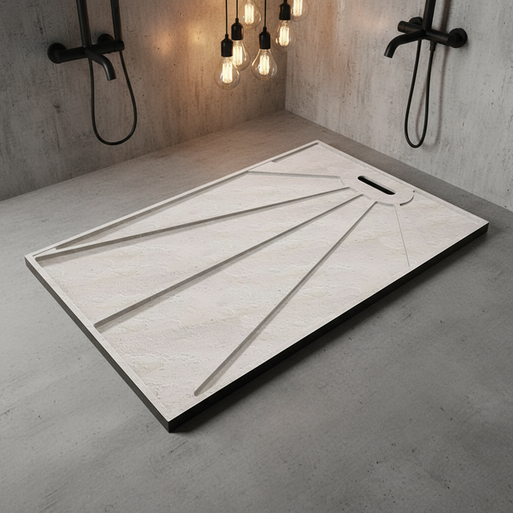 30mm Duschwanne Schwarz Rechteck | Stein-Effekt Kunststein Duschtasse für Duschkabine