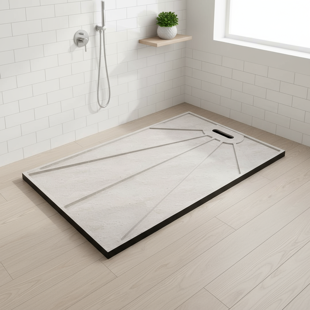 30mm Duschwanne Schwarz Rechteck | Stein-Effekt Kunststein Duschtasse für Duschkabine