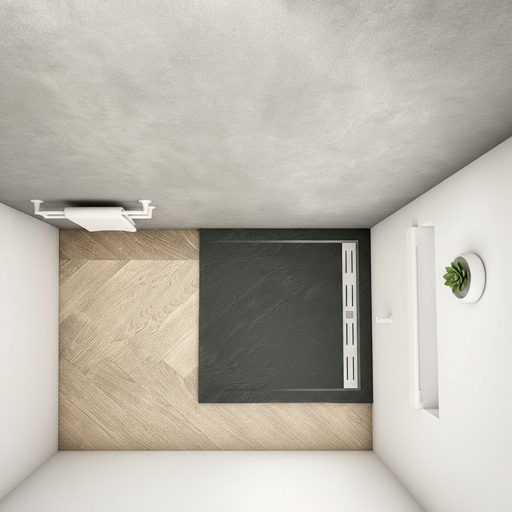 30mm Duschwanne Schwarz Rechteck | Stein-Effekt Kunststein Duschtasse für Duschkabine