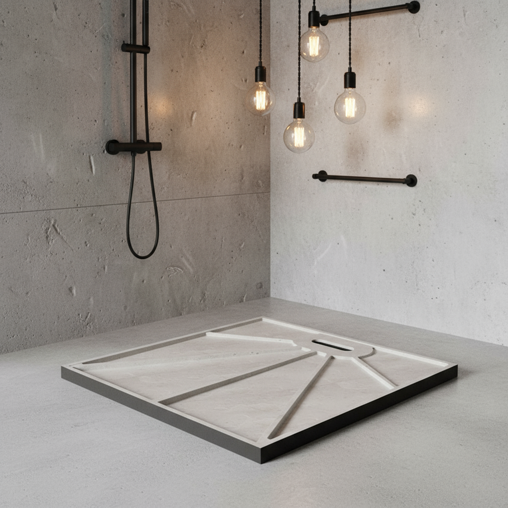 30mm Duschwanne Schwarz Rechteck | Stein-Effekt Kunststein Duschtasse für Duschkabine